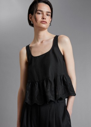 Topy & Other Stories Bez Rukavov Broderie Anglaise Damske Čierne | SK-ZX7091852