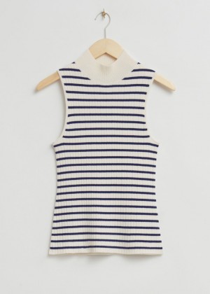 Topy & Other Stories Bez Rukavov Mock Neck Rebrovaný Damske Čierne Biele | SK-BL4302685
