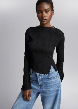 Topy & Other Stories Cropped Asymmetric Frilled Damske Čierne | SK-DH8640953