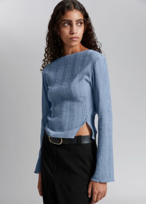 Topy & Other Stories Cropped Asymmetric Frilled Damske Svetlo Modre | SK-AS5341720