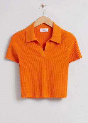 Topy & Other Stories Cropped Open Collar Knit Damske Oranžové | SK-FX3524897