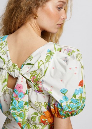 Topy & Other Stories Cropped Puff Sleeve Tie-Back Damske Biele | SK-JD6173029