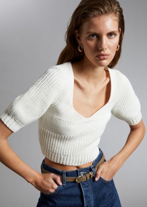 Topy & Other Stories Cropped Sweetheart Bustier Knit Damske Krém | SK-AK9210574
