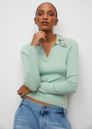 Topy & Other Stories Fitted Embellished Polo Damske Zelene | SK-WE9153486