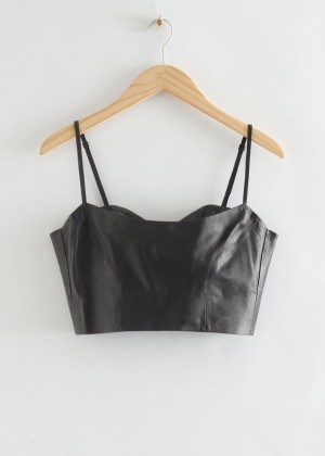 Topy & Other Stories Fitted Kozene Bustier Damske Čierne | SK-ZM9654372