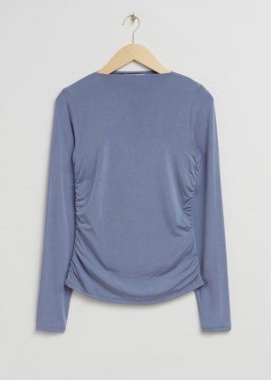 Topy & Other Stories Fitted Lodné Neck Ruched Damske Tmavo Modre | SK-NF4639517