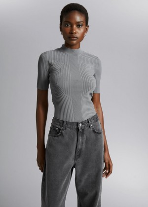 Topy & Other Stories Fitted Mixed Rib Damske Siva | SK-SJ3046975