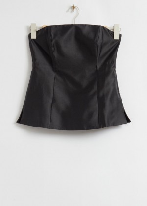 Topy & Other Stories Fitted Mulberry Silk Tube Damske Čierne | SK-JC0296175