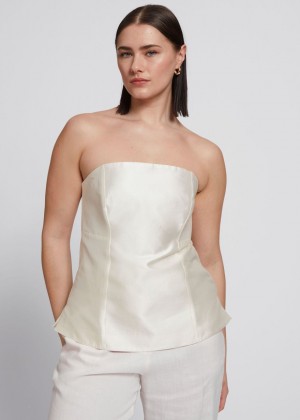 Topy & Other Stories Fitted Mulberry Silk Tube Damske Biele | SK-IM8149327