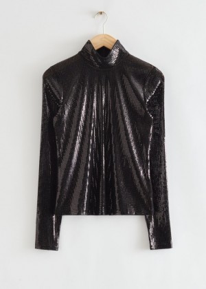 Topy & Other Stories Fitted Sequin Turtleneck Damske Čierne | SK-GP1680475