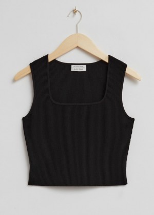 Topy & Other Stories Fitted Square-Neck Rebrovaný Damske Čierne | SK-UP6347019
