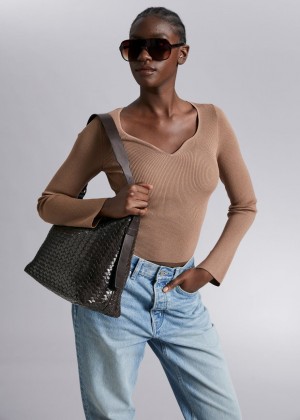 Topy & Other Stories Fitted Sweetheart Neck Damske Béžové | SK-MD4028351