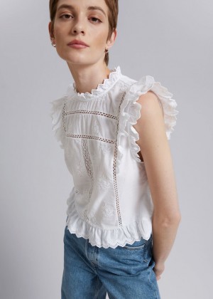 Topy & Other Stories Frilled Embroidery Damske Biele | SK-DH3108245