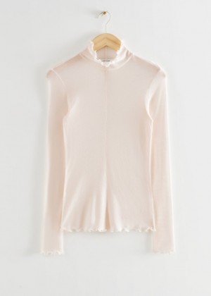 Topy & Other Stories Frilled Tight Mock Neck Damske Biele | SK-OJ0124879