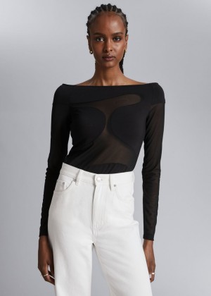 Topy & Other Stories Off-Shoulder Mesh Damske Čierne | SK-NB3108964
