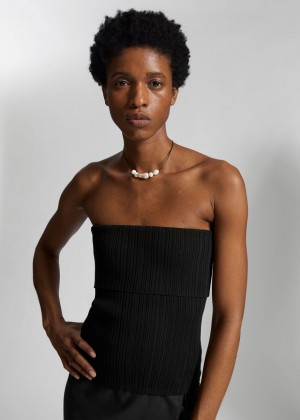 Topy & Other Stories Off-The-Shoulder Pletené Tube Damske Čierne | SK-AB3615249