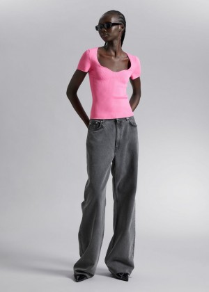 Topy & Other Stories Pletené Sweetheart Neck Damske Ruzove | SK-QK5639871