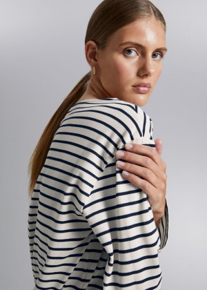 Topy & Other Stories Pruhované Jersey Damske Tmavo Modre Biele | SK-KW7598120