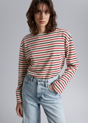 Topy & Other Stories Pruhované Jersey Damske Červené Biele | SK-OF1356249