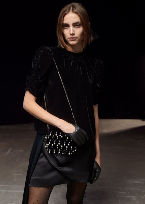 Topy & Other Stories Puff Sleeve Velvet Damske Čierne | SK-HC8561342