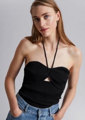 Topy & Other Stories Rebrovaný Halterneck Bustier Damske Čierne | SK-UL9057813