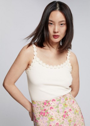 Topy & Other Stories Remienkové Floral-Trimmed Damske Biele | SK-NC9654803