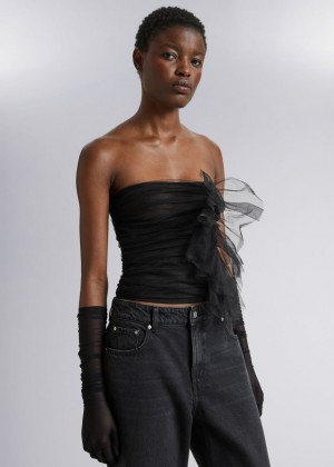 Topy & Other Stories Ruffled Tulle Corset Damske Čierne | SK-ZO8359407
