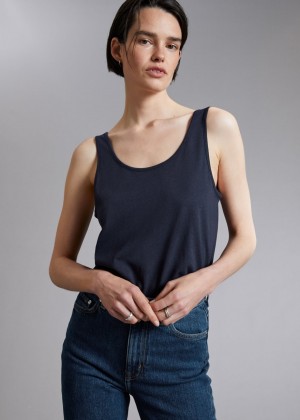 Topy & Other Stories Scooped Neck Linen Damske Tmavo Modre | SK-CL3492018
