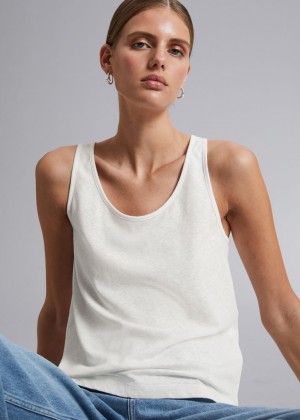 Topy & Other Stories Scooped Neck Linen Damske Biele | SK-UD3619270