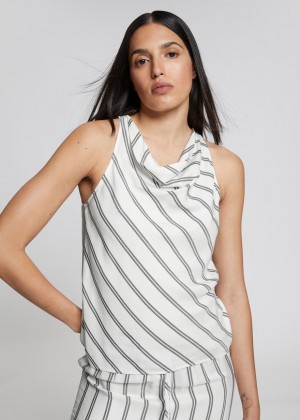 Topy & Other Stories Slim-Fit Cowl Neck Damske Biele Čierne | SK-JB8174369