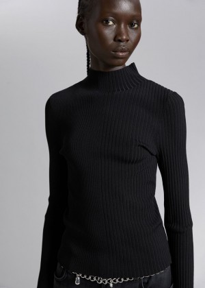Topy & Other Stories Slim Mock-Neck Damske Čierne | SK-UW6397152