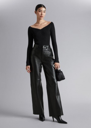 Topy & Other Stories Slim Off-Shoulder Damske Čierne | SK-RD5974236