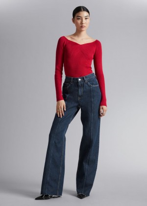Topy & Other Stories Slim Off-Shoulder Damske Červené | SK-XE3287164