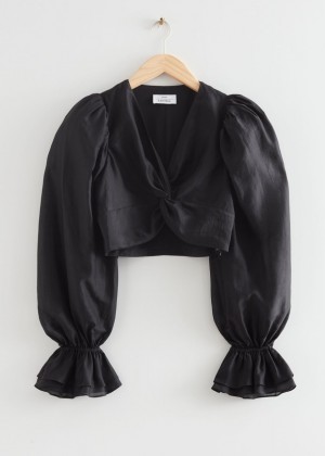 Topy & Other Stories Twisted Front Puff Sleeve Damske Čierne | SK-GY1798602
