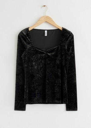 Topy & Other Stories Velvet Sweetheart Ruched Damske Čierne | SK-QT9230581