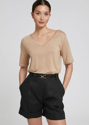Tricko & Other Stories Crossover V-Neck Damske Béžové | SK-TD4172306