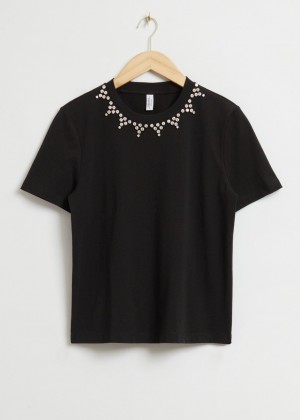 Tricko & Other Stories Relaxed Rhinestone Embellished Damske Čierne | SK-FJ6981204