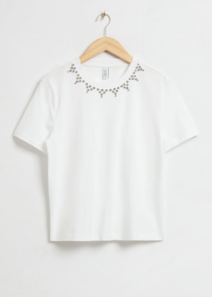 Tricko & Other Stories Relaxed Rhinestone Embellished Damske Biele | SK-FC2870156
