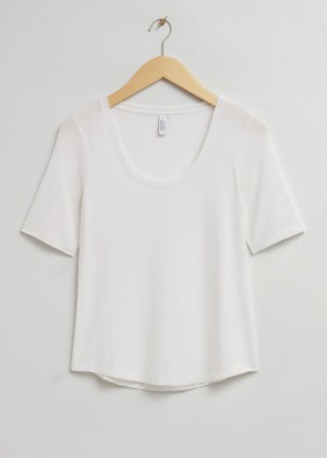 Tricko & Other Stories Scoop Neck Damske Biele | SK-FW9508671