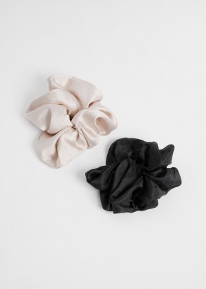 Vlasové Doplnky & Other Stories Duo Extra-Large Satin Finish Scrunchie Set Damske Krém Čierne | SK-ZH8624109